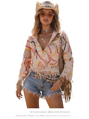Boho Festival Floral Fringe Top XS S Indie Sleaze Hippie Cutwork Y2K Chic